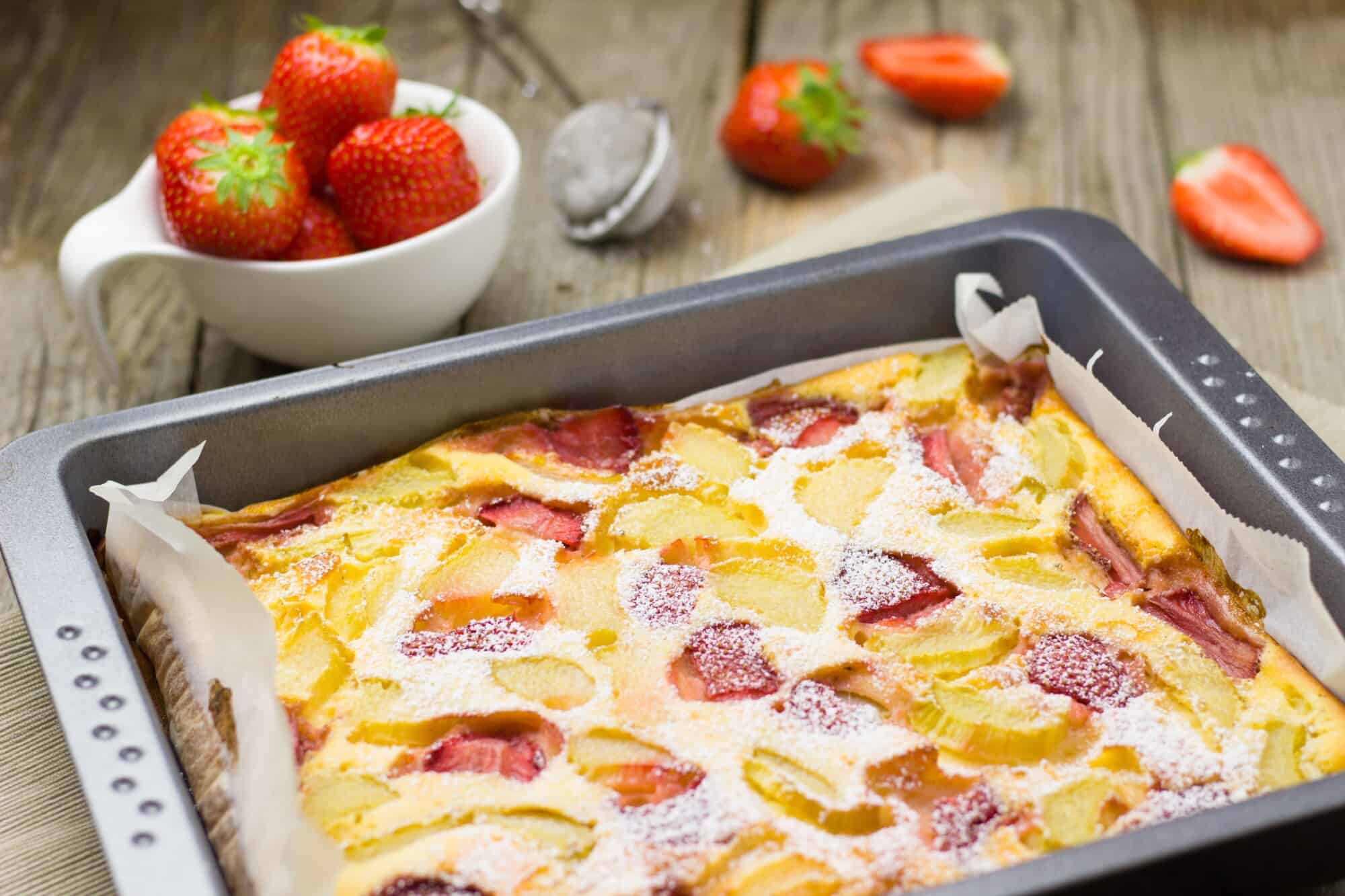 Baking sheet with food.