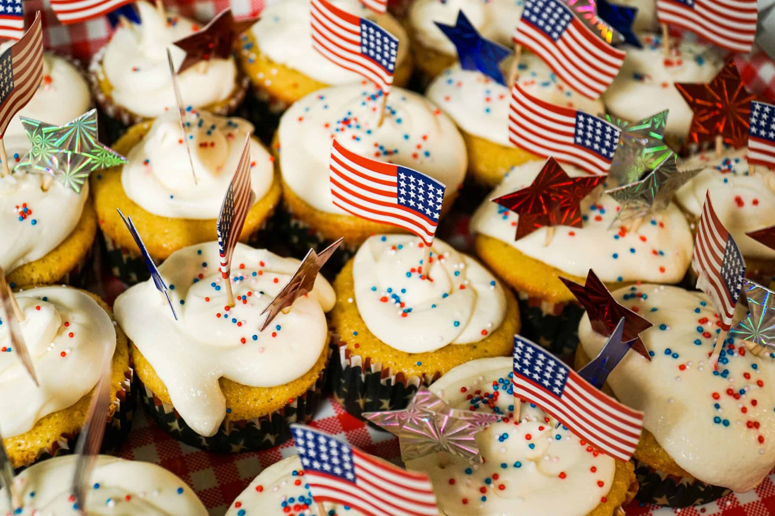 Cupcakes with American flags.